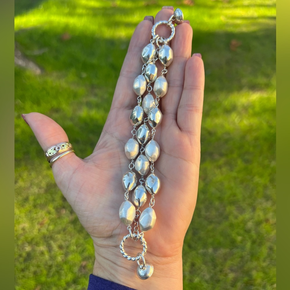 Sterling Silver Italy Satin & High Polish Bead Bracelet W/Magnetic Closure - Picture 13 of 17